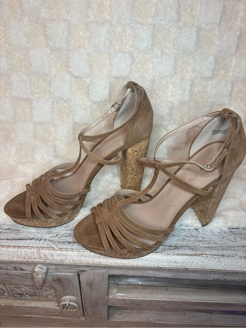 Charles By Charles David Women’s Tan Cork Platform Strappy Heels
